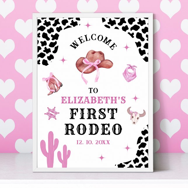 Pink & Black Western Cowgirl "First Rodeo" Birthda Poster (Skapare uppladdad)