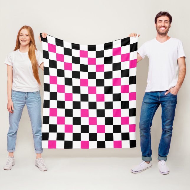 Pink Black White Checkered Pattern Design  Fleecefilt (På plats)