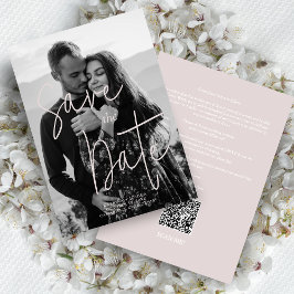 Pink Black & White Modern Romantic Wedding Photo Spara Datumet