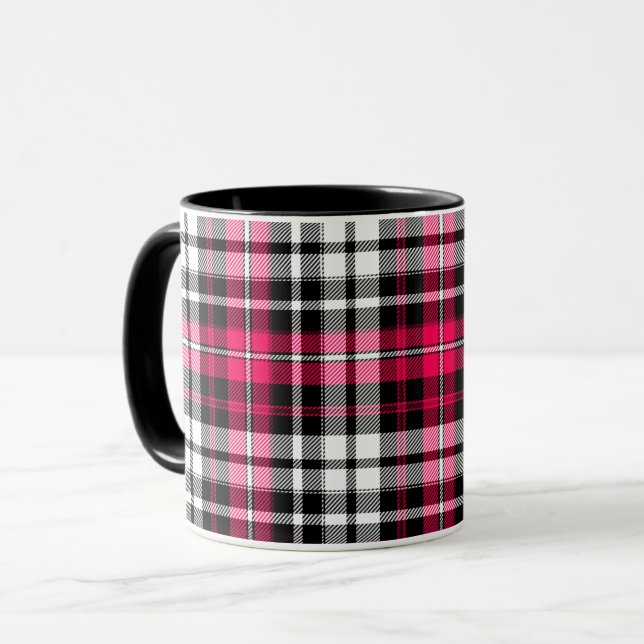 Pink Black White Plaid Tartan  Mugg (Framsida vänster)
