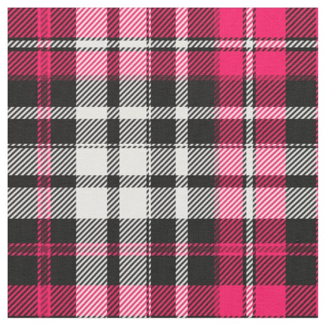 Pink Black White Plaid Tartan  Tyg (Närbild)