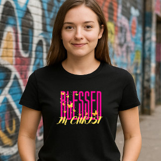 Pink Blessed In Christ - Butterflies T Shirt
