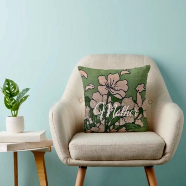 Pink Blossom Green Throw Pillow Kudde (Cozy throw pillow that reminds Mom she’s loved—perfect Mother’s Day home accent.
)