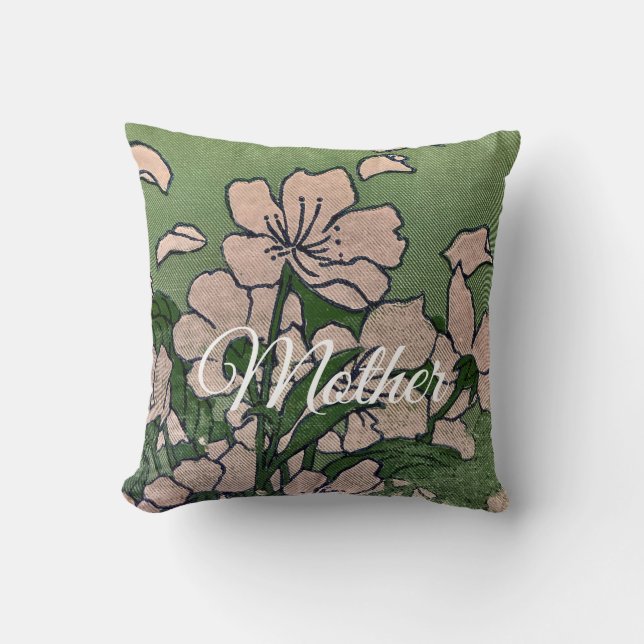 Pink Blossom Green Throw Pillow Kudde (Framsida)