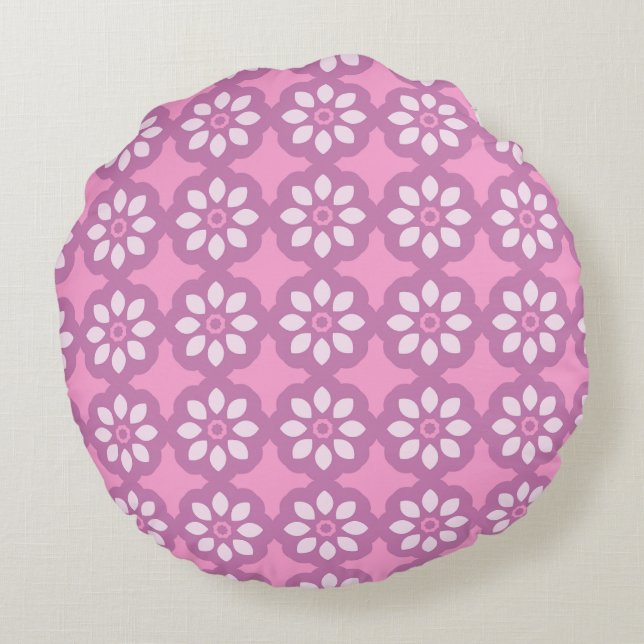 Pink Blossom Retro  Rund Kudde (Baksidan)
