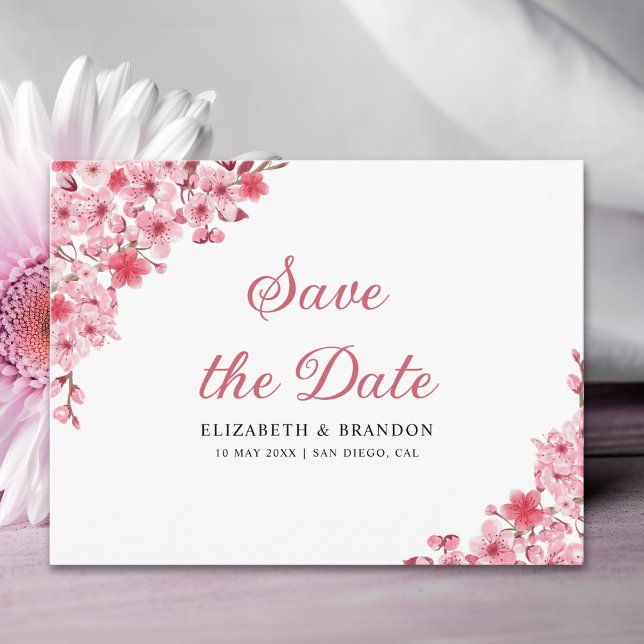 Pink Blossom Wedding – Elegant Sakura Flowers Vykort (Skapare uppladdad)