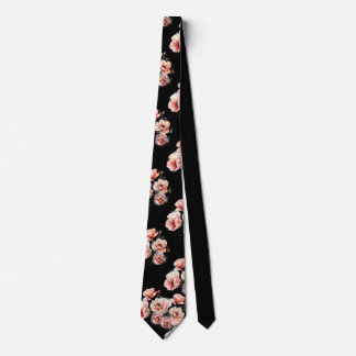 Pink blossoms black neck tie slips