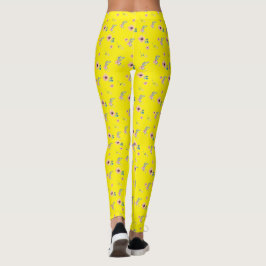 Pink blossoms Yellow  Leggings