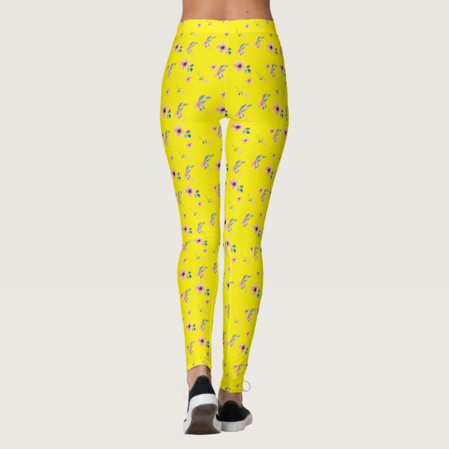 Pink blossoms Yellow  Leggings (Baksida)
