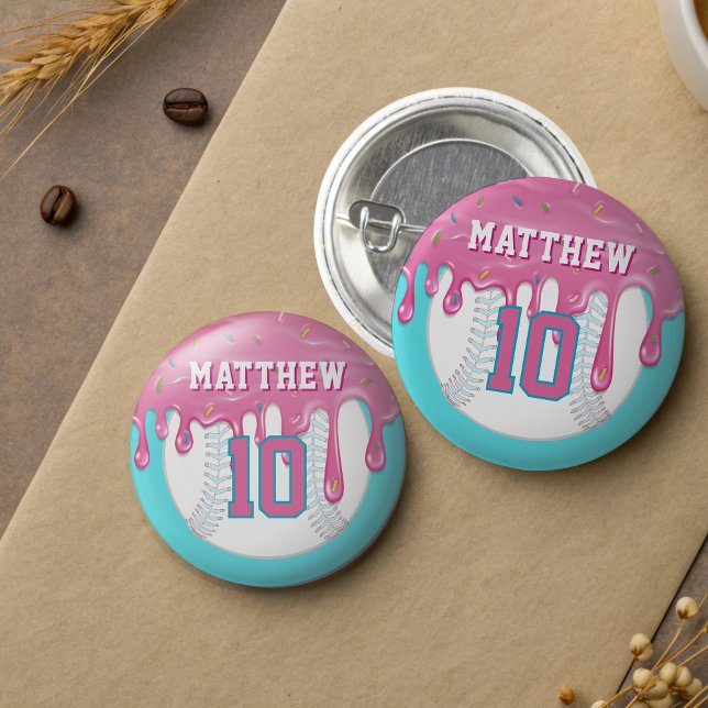 Pink & Blue Baseball Drip Knapp (Pink and blue baseball drip badge)