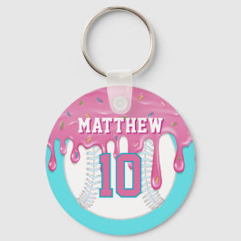 Pink & Blue Baseball Drip Nyckelring