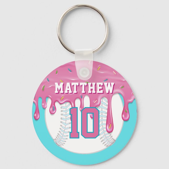 Pink & Blue Baseball Drip Nyckelring (Baksida)