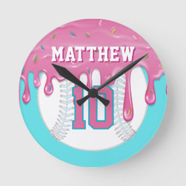 Pink & Blue Baseball Drip Rund Klocka