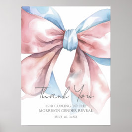 Pink Blue Bow Gender Reveal Thank You Sign Poster