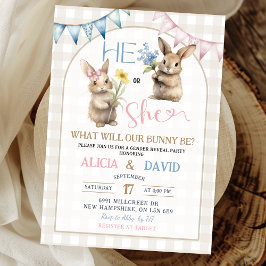 Pink Blue Bunny Floral Gender Reveal Inbjudningar