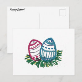 Pink & Blue Easter Eggs Postcard Vykort