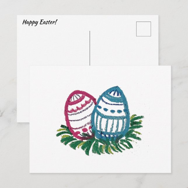 Pink & Blue Easter Eggs Postcard Vykort (Fram/baksida)