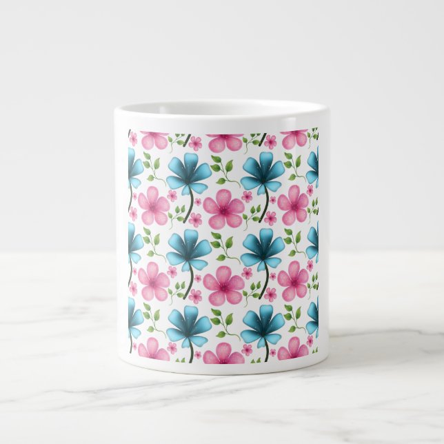 Pink & Blue Floral Seamless Pattern Jumbo Mugg (Framsidan)