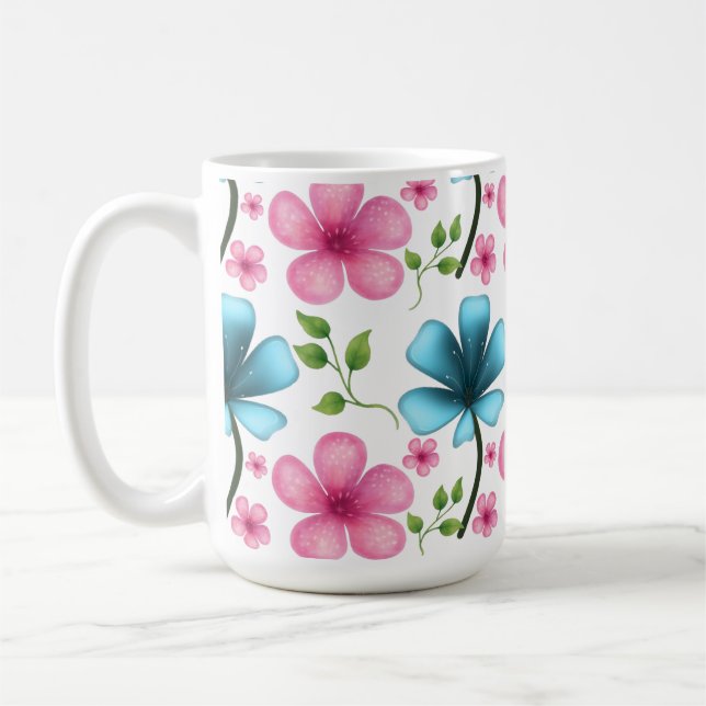 Pink & Blue Floral Seamless Pattern Kaffemugg (Vänster)