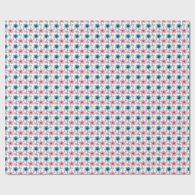 Pink & Blue Floral Seamless Pattern Presentpapper (Platt)