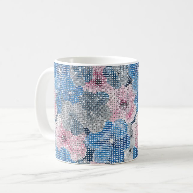 Pink Blue Flowers Sparkle Kaffemugg (Framsida vänster)