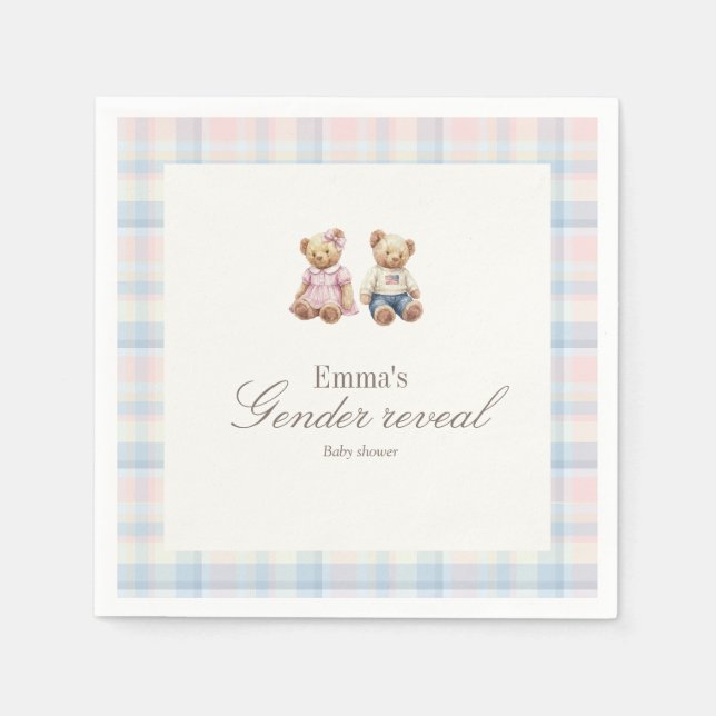 Pink Blue Gender reveal Teddy Bear Baby Shower  Pappersservett (Framsidan)