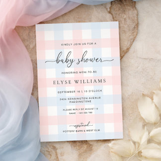 Pink Blue Gingham Baby Shower Invitation Inbjudningar