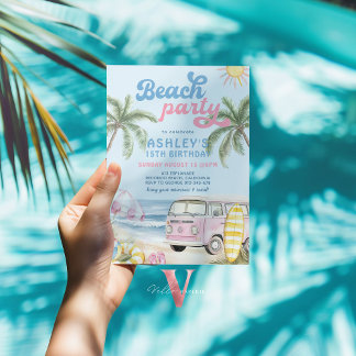 Pink Blue Girl Kid Beach Birthday Party Invitation Inbjudningar