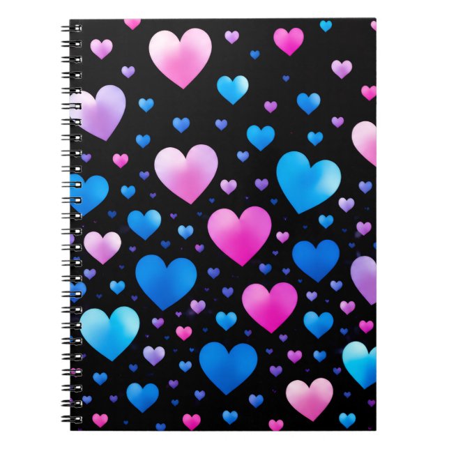 Pink & Blue Glowing Hearts  Anteckningsbok (Framsidan)