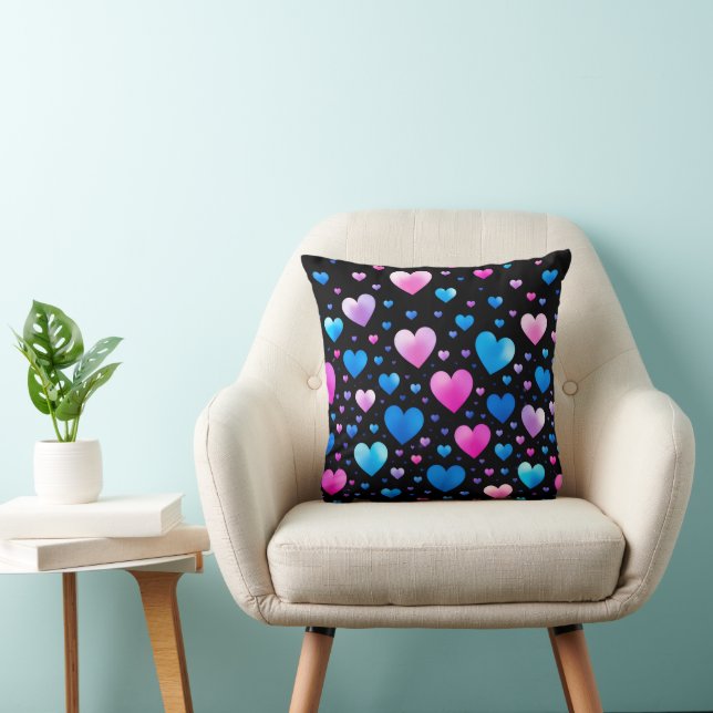 Pink & Blue Glowing Hearts  Kudde (Stol)
