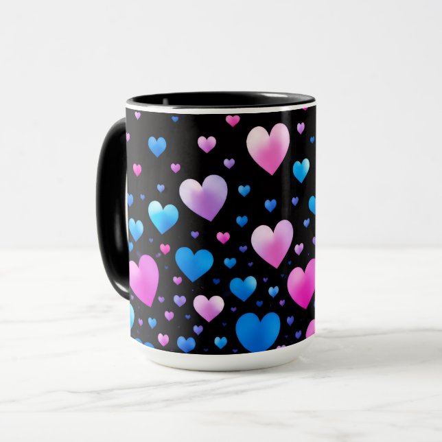 Pink & Blue Glowing Hearts  Mugg (Framsida vänster)