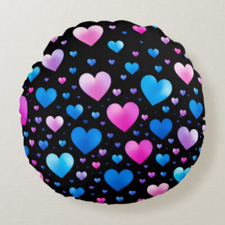 Pink & Blue Glowing Hearts Rund Kudde
