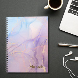 Pink Blue Gold Glitter Marble Name Anteckningsbok