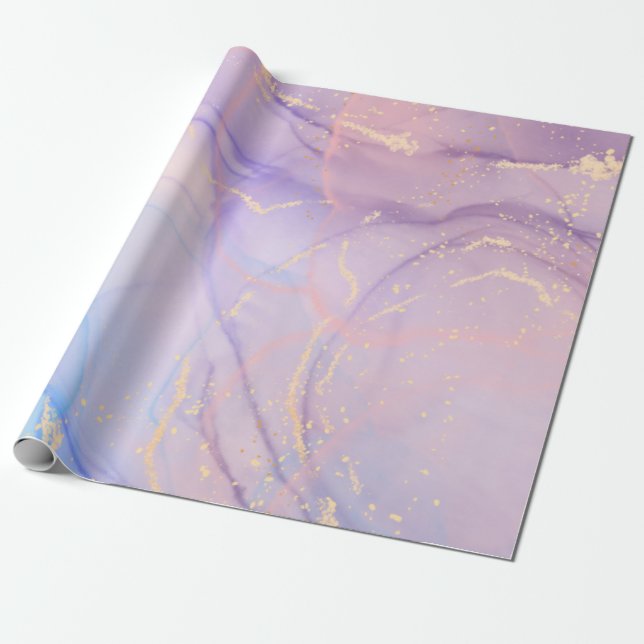 Pink & Blue Gold Glitter Marble Presentpapper (Utrullad)