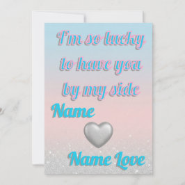 Pink Blue Gradient 3D Silver Hearts Valentine Card Julkort