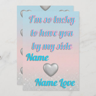 Pink Blue Gradient 3D Silver Hearts Valentine Card Julkort