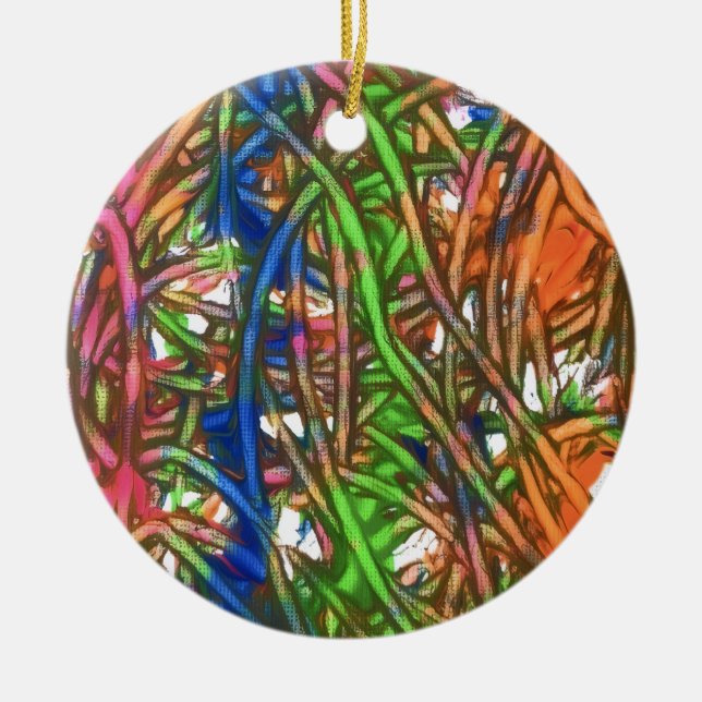 Pink, Blue, Green, Orange, Marble Artwork Julgransprydnad Keramik (Framsidan)