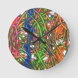 Pink, Blue, Green, Orange, Marble Artwork Rund Klocka