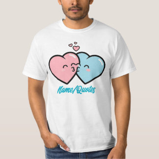 Pink & Blue Hearts Kiss T Shirt
