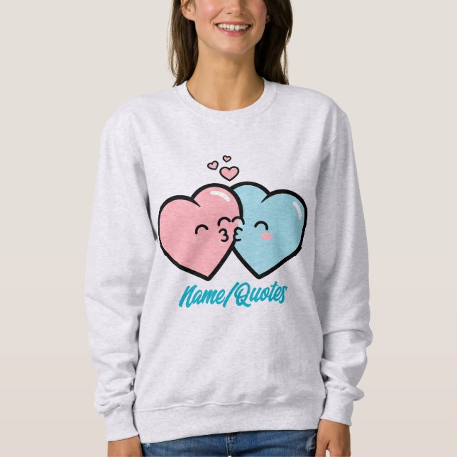 Pink & Blue Hearts Kiss T Shirt (Framsida)
