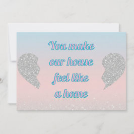 Pink Blue Pastel Glitter Heart Valentines Day Card Julkort