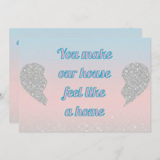 Pink Blue Pastel Glitter Heart Valentines Day Card Julkort