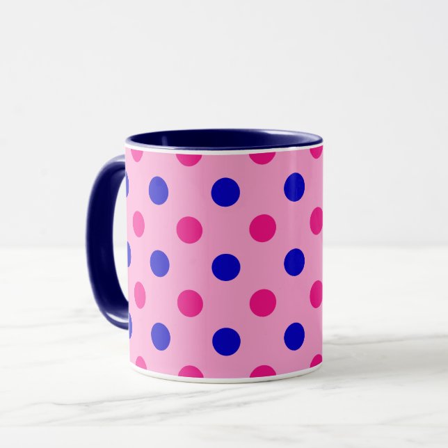 Pink Blue Pink Polka Dot Pattern Mugg (Framsida vänster)