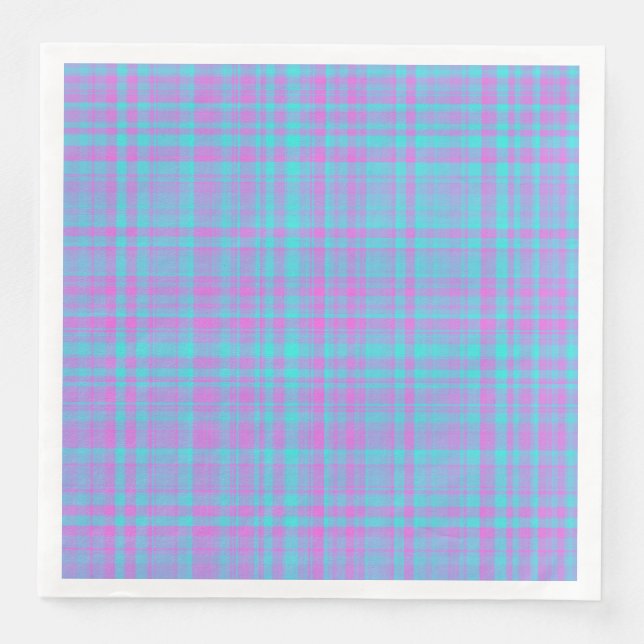 Pink Blue Purple Plaid Pattern Pappersservett (Framsida)
