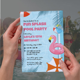 Pink & Blue Splash Pool Party Birthday Invitation Inbjudningar