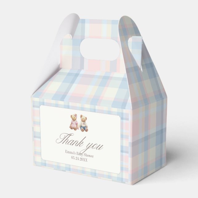 Pink Blue Teddy Bear Baby Shower Favor Box Presentaskar (Framsidan Sidan)