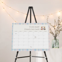 Pink Blue Teddy Bear Due Date Calendar
