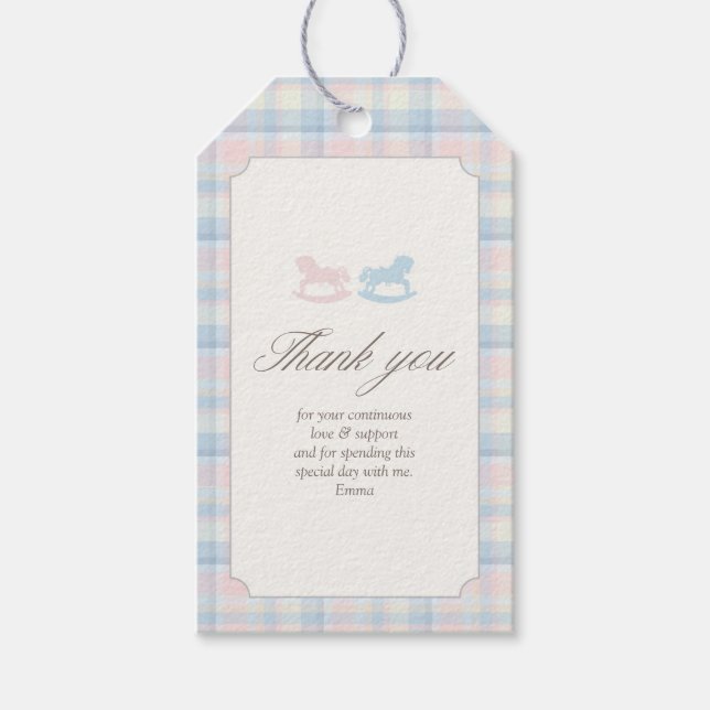 Pink Blue Teddy Bear Rectangle Gender Reveal Presentetikett (Framsidan)