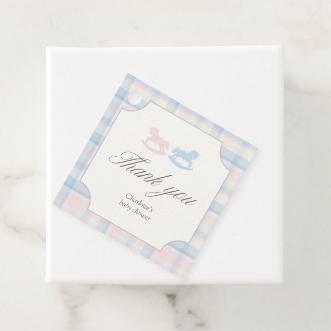 Pink Blue Teddy Bear Square Gender Reveal Gåvor Etiketter (På plats)