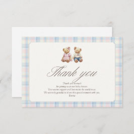 Pink Blue Teddy Bear Thank You Gender Reveveal Tack Kort